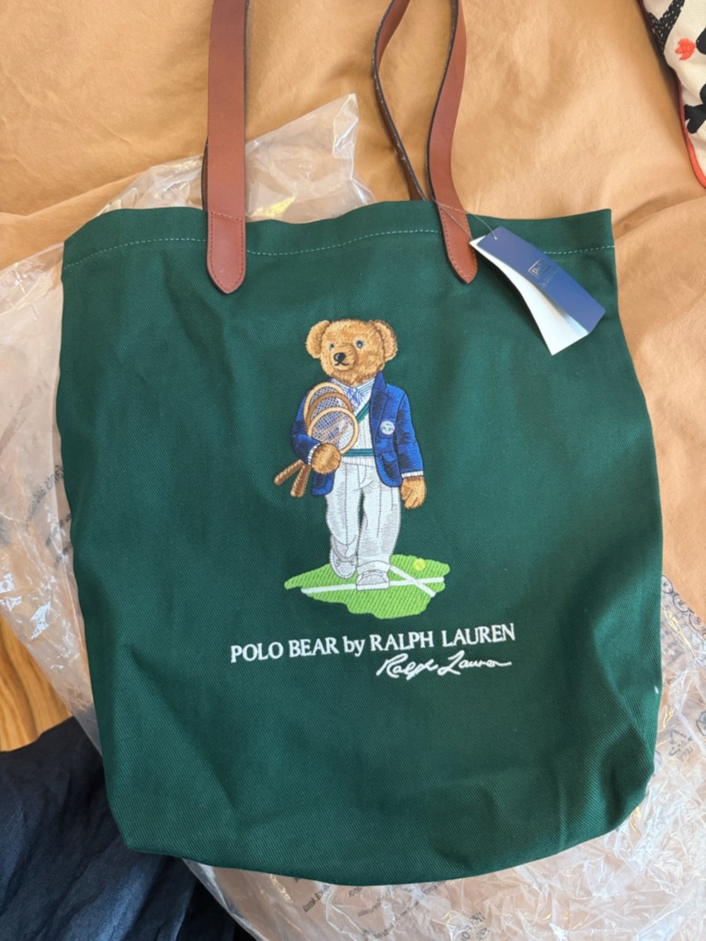 Polo ralph lauren Wimbledon Embroidered Leather-Trim Medium Cotton Tote Bag - Picture 5 of 5